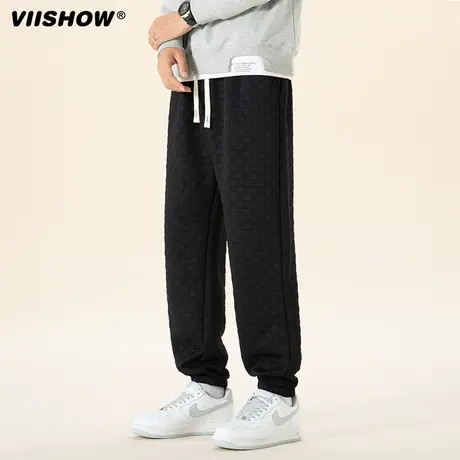 VIISHOW棋盘格子裤子男休闲长裤秋冬季保暖灯芯绒宽松加厚运动裤商品大图