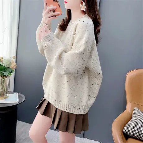 高级感软糯点点红色圆领毛衣女秋冬2023新款洋气减龄爆款针织上衣商品大图