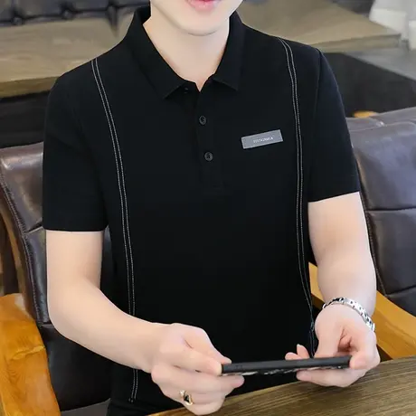 夏季短袖T恤男士纯棉时尚休闲翻领Polo衫青年珠地网眼半袖打底衫商品大图