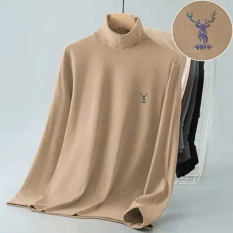 300g重磅双面德绒t恤长袖男士高领上衣服保暖打底衫内搭秋衣小衫图片