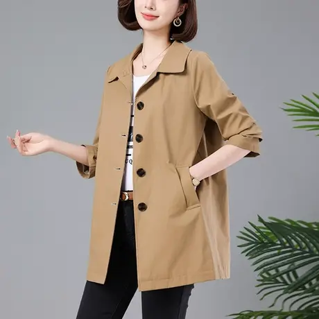休闲外套女春秋新款大码女装上衣宽松中老年阔太太洋气中长款风衣图片