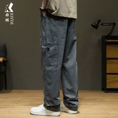 希越纯棉美式工装直筒裤男士2024春季新款宽松大码休闲百搭长裤子商品大图