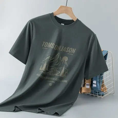 260g重磅美式纯棉t恤男短袖夏季上衣服潮流宽松半袖圆领印花体恤商品大图