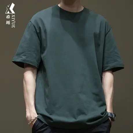 希越重磅舒适棉短袖T恤男2025夏季加肥加大码胖子打底衫纯色上衣商品大图