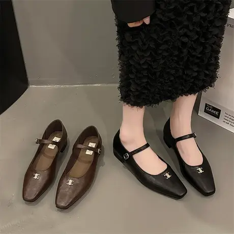 法式玛丽珍鞋女2024春秋季新款复古一字扣浅口单鞋防滑粗跟小皮鞋商品大图