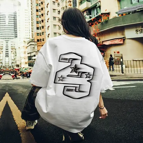 欧美潮牌街头嘻哈直喷t恤男潮中性风国潮宽松短袖情侣款夏季半袖商品大图