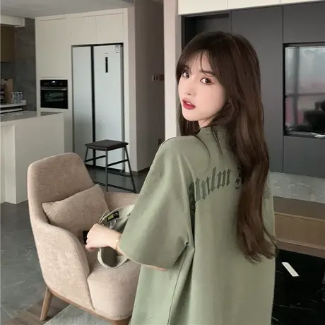 2024夏季新款欧美街头字母印花短袖T恤宽松圆领半袖上衣女装潮牌商品大图