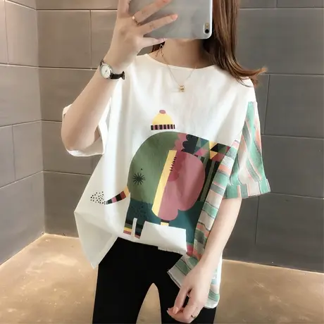 女装2024年新款春季春装纯棉短袖T恤宽松上衣服设计感打底衫爆款商品大图