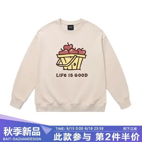 潮牌小众圆领苹果印花卫衣男女秋季新款小众设计感米色外套ins商品大图