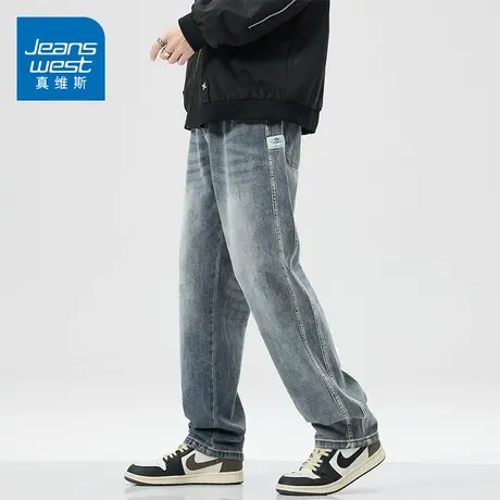 KZ真维斯秋冬季美式高街牛仔长裤男士直筒拖地男裤子休闲2023新款商品大图