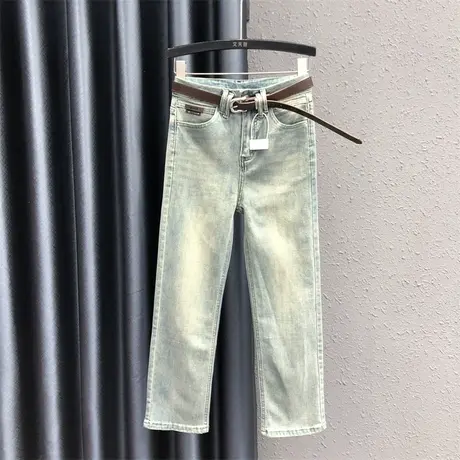 欧货韩版直筒裤女2024春夏新款浅蓝显瘦烟管裤气质百搭牛仔九分裤商品大图