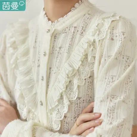 茵曼白衬衫长袖衬衣2024新款女装针织衫法式上衣加厚春秋打底衫图片