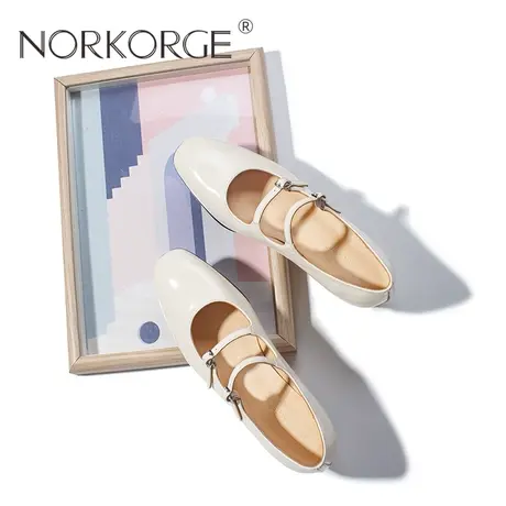 2023新款春秋复古仙女风珍珠白玛丽珍单鞋女鞋真皮粗跟中跟配裙子商品大图