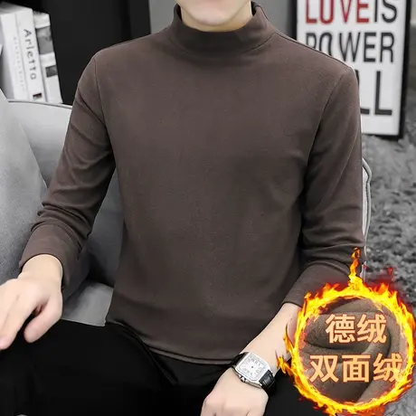德绒长袖t恤男潮流半高领秋冬保暖双面绒内搭打底衫中领秋衣小衫商品大图