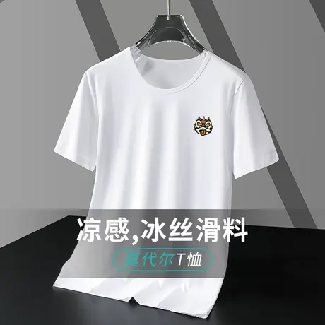 莫代尔短袖t恤男装夏季冰丝速干凉感圆领上衣服国潮半袖白色体恤商品大图