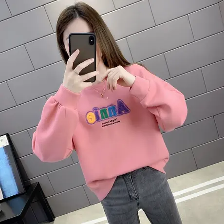 2022年春装新款圆领宽松短款卫衣女春秋薄款设计感小众上衣外套潮图片