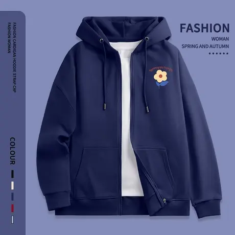 美式秋装拉链外套女春秋开衫卫衣小个子连帽oversize秋季薄款上衣商品大图