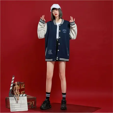 美式棒球服女2023年新款韩版宽松学生加厚夹棉外套女秋冬季ins潮商品大图