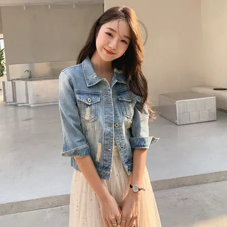 牛仔外套女春秋短款修身韩版新款显瘦长袖上衣ins潮牛仔衣服2图片
