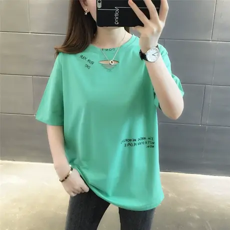 女装2023夏季新款韩版圆领宽松休闲运动百搭字母印花短袖T恤女图片