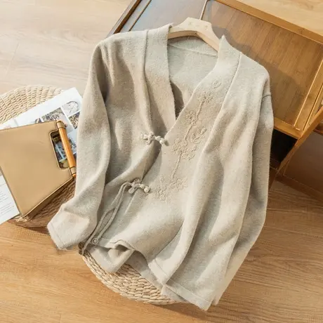 加厚针织开衫女春秋盘扣中国风复古文艺外套茶服秋冬上衣2022新款图片