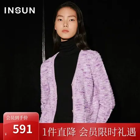 恩裳COVER2023秋装新款柔软舒适羊毛混纺立体蝴蝶纱V领长袖针织衫商品大图