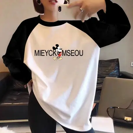 2023春季新款卡通印花纯棉插肩长袖T恤卡通印花图案百搭爆款ins潮图片