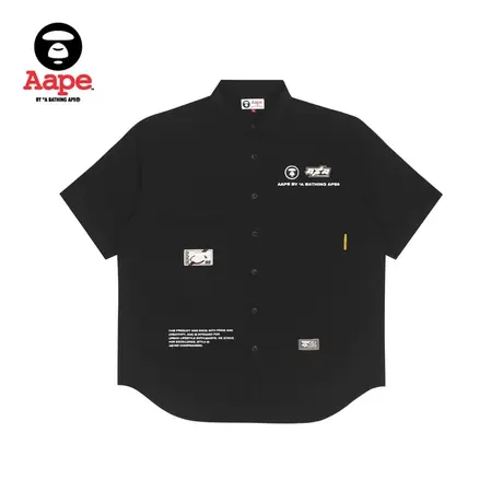 Aape旗舰店男装春夏猿颜简约字母印花休闲短袖衬衫8402XXI商品大图