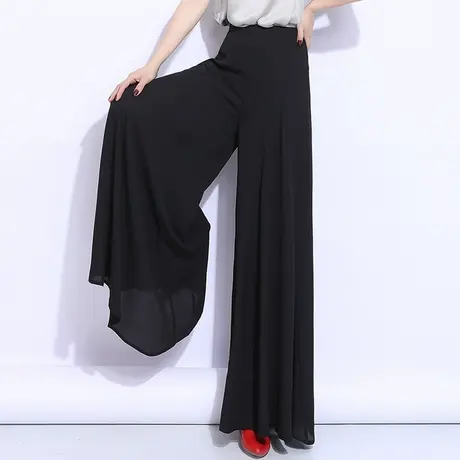 2023夏季新款垂感雪纺裤女高腰宽松阔腿裤韩版大码休闲长裤裙裤子图片