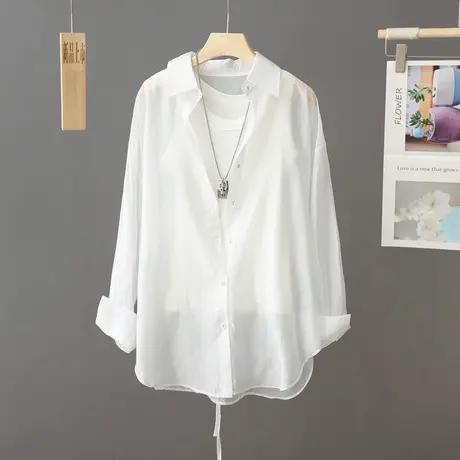 白色轻薄防晒衬衫女薄外套夏季透气清爽宽松长袖开衫外搭防晒衬衣商品大图