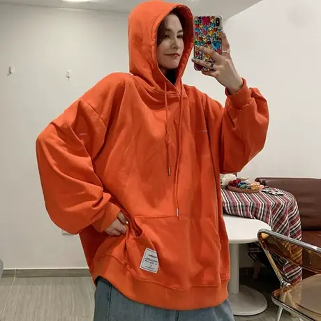 ulzzang港风chic连帽卫衣女秋冬加绒加厚宽松韩版bf慵懒风外套ins商品大图