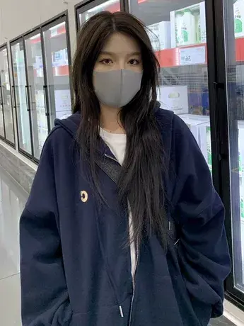 美式复古oversize卫衣女2022春秋薄款宽松小个子上衣连帽开衫外套商品大图