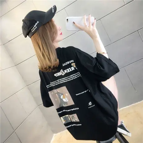 网红ins超火短袖t恤女夏韩版大码女装宽松中长款百搭可爱上衣服潮图片