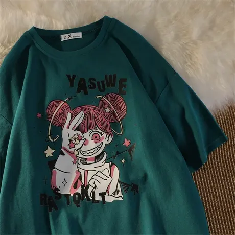 美式复古短袖t恤女夏季宽松韩版ins潮牌原宿风hiphop炸街半袖上衣图片