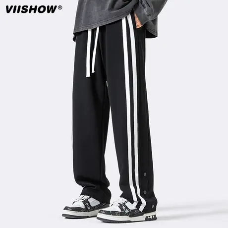 VIISHOW条纹休闲长裤男春秋宽松直筒裤子美式潮牌ins阔腿运动裤商品大图