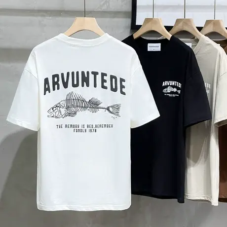 重磅冰爽棉短袖t恤男士半袖夏季宽松美式潮牌体恤印花圆领T恤男装商品大图