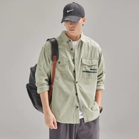 Modi Nick/摩帝尼克简约复古工装男士衬衫纯棉复古水洗休闲男上衣图片