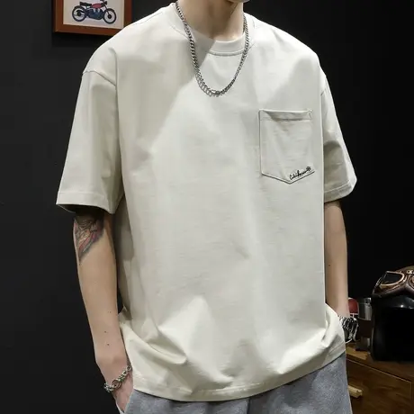 重磅美式口袋短袖t恤男夏季潮牌2023新款宽松加肥加大码男士体恤商品大图