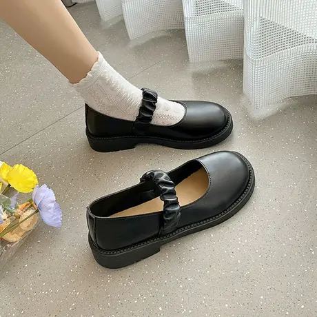 圆头小皮鞋女英伦风2023春夏百搭中跟日系jk黑色厚底玛丽珍鞋单鞋商品大图