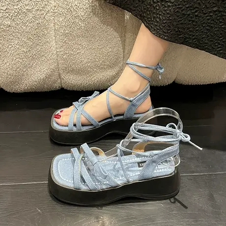 时尚百搭厚底露趾凉鞋女2023夏季新款仙女风配裙子绝美沙滩罗马鞋商品大图