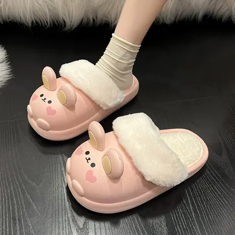 可拆洗棉拖鞋女秋冬季保暖防水室内家居可爱少女心情侣棉套拖鞋男商品大图