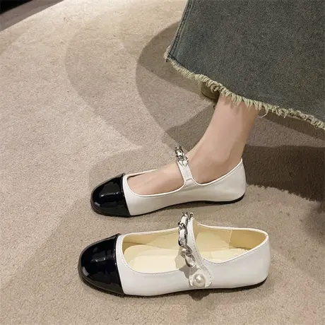 玛丽珍鞋女夏季2023年新款防滑珍珠平底鞋时髦配裙子小众通勤单鞋商品大图