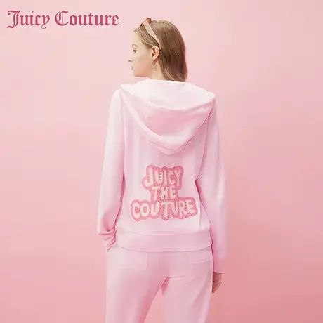 Juicy Couture橘滋2024早春日穿搭新款女装绣彩钻天鹅绒连帽外套图片