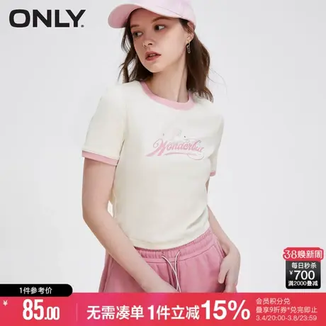 ONLY秋季时尚撞色字母印花短款修身圆领T恤女商品大图
