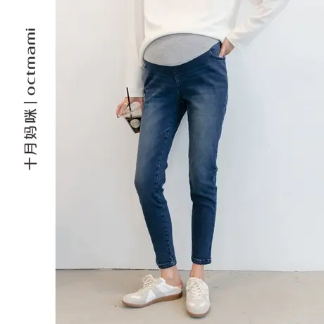 十月妈咪孕妇牛仔裤秋冬季外穿刷毛加厚托腹裤子怀孕期秋冬装图片