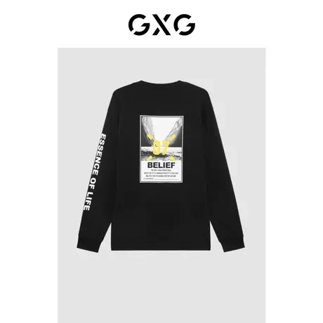 GXG男装 秋季时尚休闲百搭个性潮男士青年印花T恤GC134003H商品大图