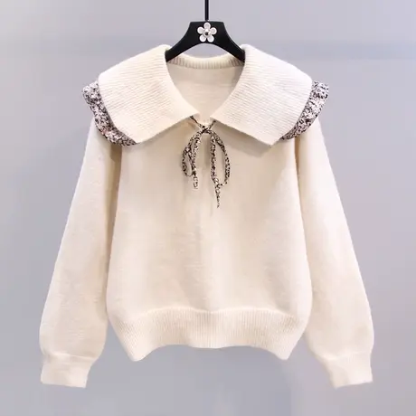 碎花披肩娃娃领毛衣女秋冬2023新款宽松温柔风软糯洋气针织衫上衣图片