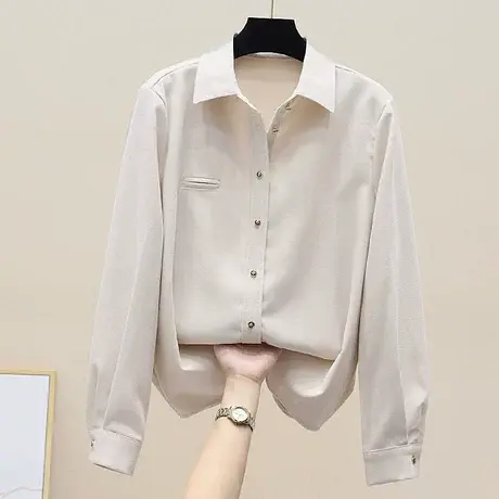 设计感小众衬衫女叠穿内搭上衣2023年春装新款长袖磨毛不易皱衬衣图片