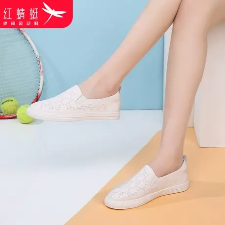 红蜻蜓女鞋2024春秋新款软牛皮小白鞋女一脚蹬懒人鞋单鞋真皮软底图片