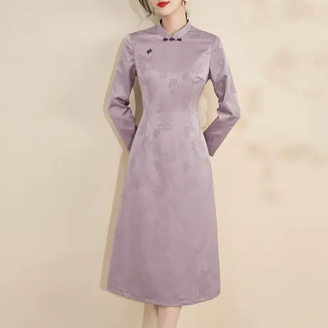 水墨青华2023冬季新品立领新中式旗袍裙名媛气质百搭素雅连衣裙图片